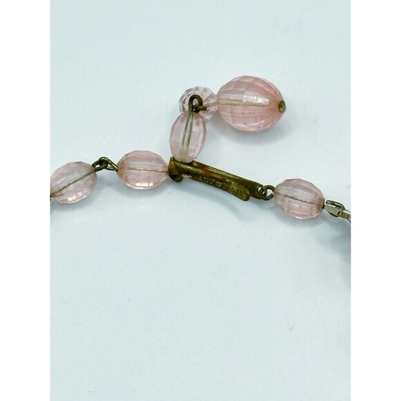 West Germany Pink Red Beaded Glass & Faceted Plastic Double Strand Necklace - Picture 5 of 5